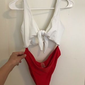 Vibrant Planet Blue monokini with tie top